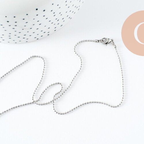 Chaine complète boule acier 304 inoxydable platine 1.5mm/45.5cm,chaine fine argentée avec fermoir création collier x1 (g9778)