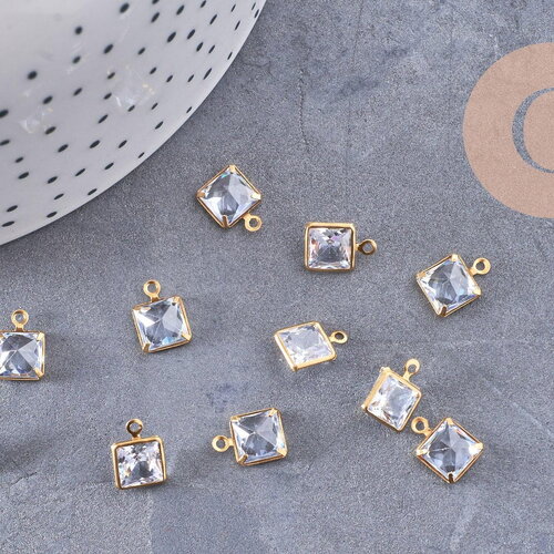 Pendentif carré cristal laiton brut 9mm, x10 (g10221)