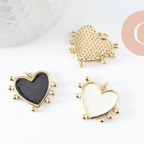 Pendentif coeur laiton doré émaillé,pendentif doré,coeur doré, pendentif laiton doré,23mm, x1 (g2950)