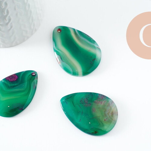 Pendentif goutte ovale agate naturelle verte 55mm, pendentif pour création bijoux pierre, x1 g4797