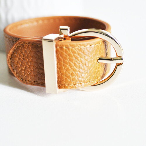 Bracelet cuir camel réglable boucle dorée 25.5mm, x1 (g2493)