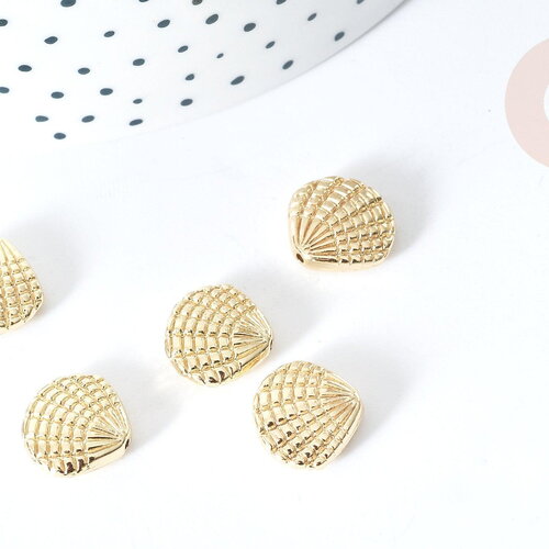 Perle coquillage zamac doré 14k 13.5mm ,fournitures créatives sans nickel, x5 g4219