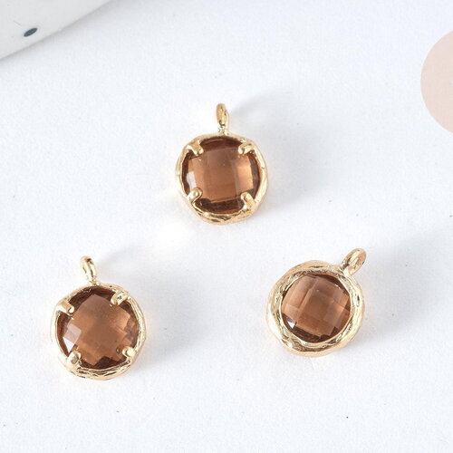 Pendentif rond doré 24 carats cristal jaune ambre 10mm,pendentif cristal, x1-g2017