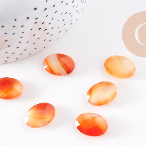 Cabochon ovale agate naturelle orange facetté 18x13mm, x1 (g10210)