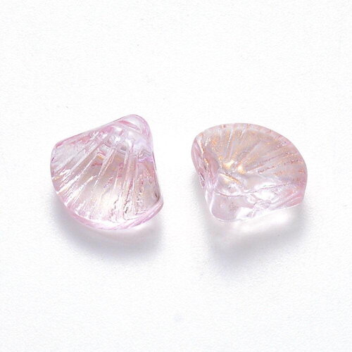 Perle coquillage verre transparent rose clair, perles verre tchèque, perle coquille, verre rose,10.5mm, x10 perles (g5438)