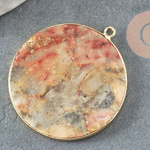 Pendentif rond agate folle jaune, pendentif agate, agate naturelle,agate folle,32mm, x1 g3079