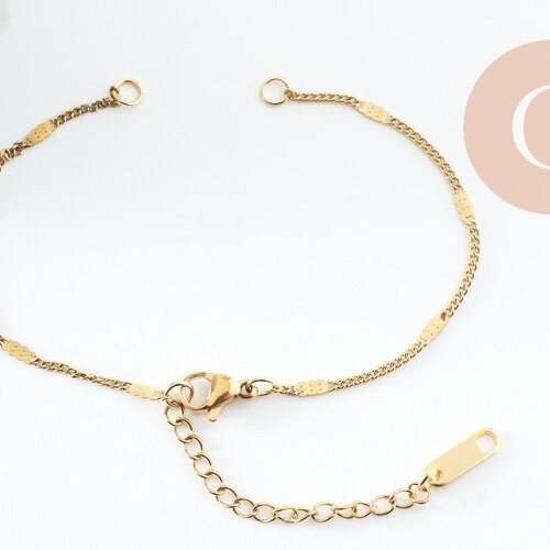 Base de bracelet réglable maille plate acier doré 304 inoxydable 16cm, x1 (g9547)