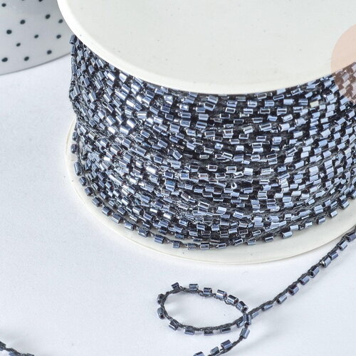 Cordon perles noires irisées nylon 1,5~3mm, création bijoux couture broderie, x 1mètre g7475