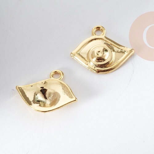 Pendentif oeil protecteur zamac doré 16k, x2 (g8921)