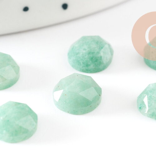 Cabochon rond aventurine naturelle facetté 7.5mm, cabochon création bijoux pierre, x1 g9374