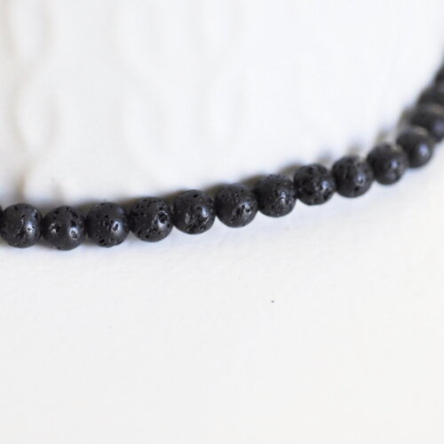 Perles ronde lave noire naturelle, lave noire pierre naturelle, fil de 90 perles, 4mm, x1 (g1841)
