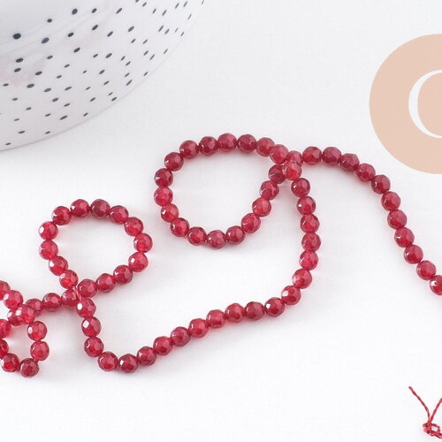 Perle jade rouge bordeau,pierre,perle facette,jade,4mm,fil de36 cm x1 (g1111)