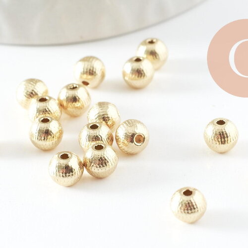 Perles rondes en zamac doré strié 5mm, intercalaires sans nickel, x20 g9543