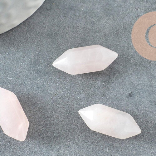 Pointe quartz rose naturel non percée 20mm, pointe double, pierre naturelle polie, création bijoux quartz lithothérapie, x1 g6367