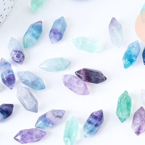 Pointe double fluorite naturelle non percée 18mm, x1 (g5622)