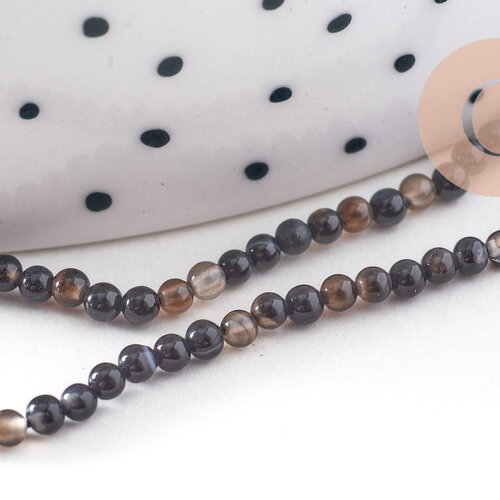 Perle ronde jade naturel teinté noir 2mm, perle pierre naturelle pour création bijoux, fil de 39cm, x1 (g1987)