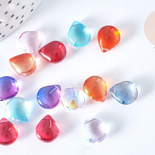 Perles cristal goutte couleurs mixtes 12mm, création bijoux verre, x10 (g7387)