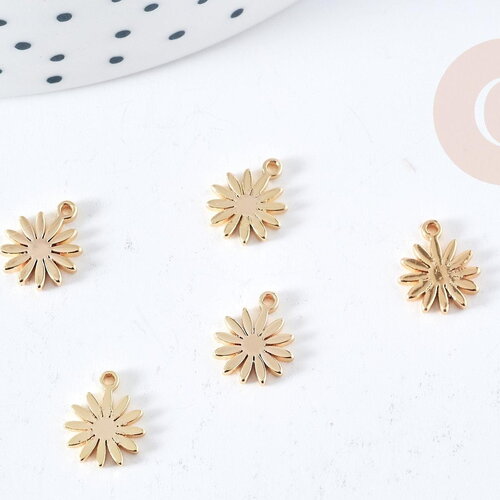Breloque fleur marguerite laiton doré 18k 10mm, x2 (g8863)