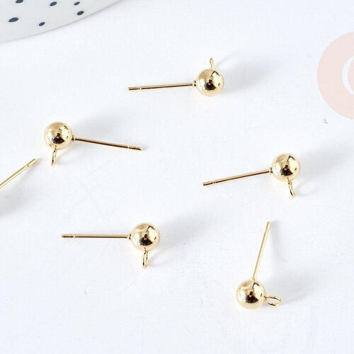 Clous puces oreille boule acier 304 inoxydable doré 24k 17mm, x10 (g8433)