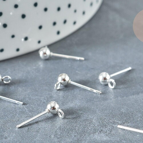 Clous puces oreille boule acier 304 argenté inoxydable anneau, x10 (g8226)