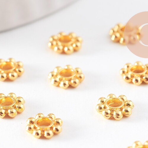 Perles rondelles intercalaires fleurs zamac doré 5mm, x50 (g10093)