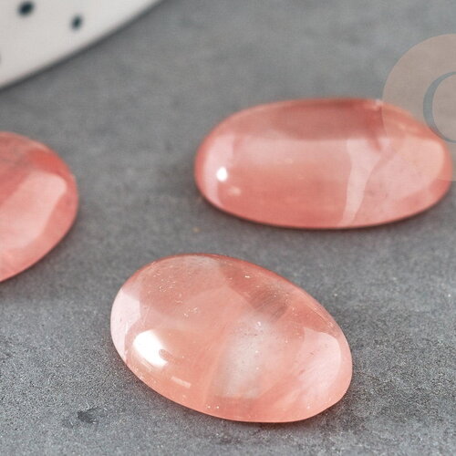 Cabochon ovale verre watermelon stone rose 13x18mm, x1 (g2396)