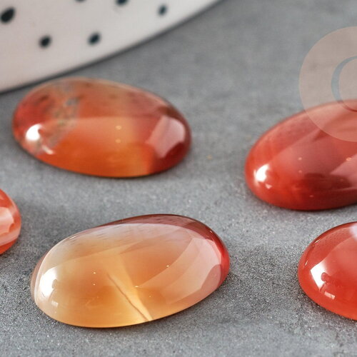 Cabochon agate naturelle orange rayé 18x13mm, x1 (g2395)
