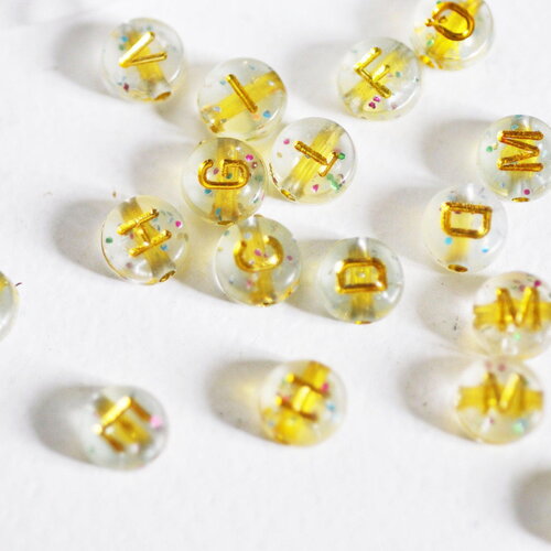 Perle ronde lettre alphabet plastique paillettes,perle plastique,perle lettre,création bracelet mots, les 10 grammes-g1968