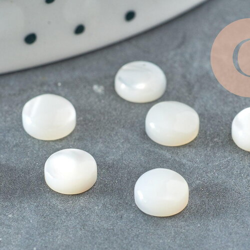Cabochon rond nacre blanche, cabochon coquillage, cabochon nacre, coquillage nacre naturelle,6-6.5mm, x1 g2715