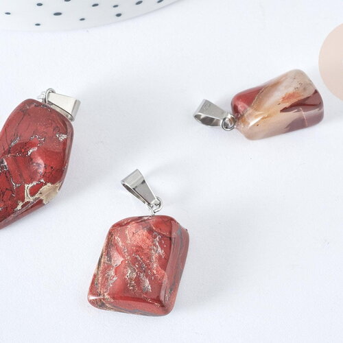 Pendentif pépite jaspe rouge acier inoxydable 304 argenté 15~35mm, pendentif bijoux pierre, x1, g7543