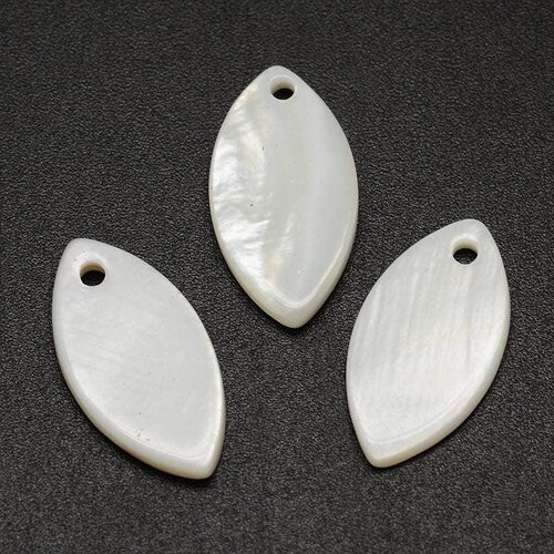 Pendentif navette nacre blanche naturelle perle ovale,nacre naturelle,coquillage blanc,18mm,x 10, x1 g0537