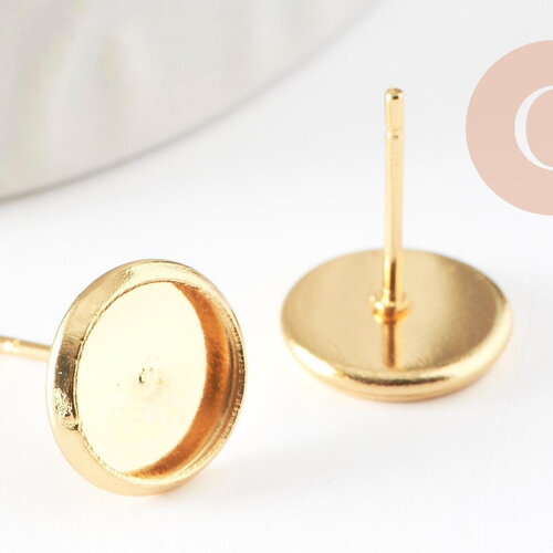 Clous-puces oreille support cabochon 8mm acier 304 inoxydable dore, x10 (g5322)