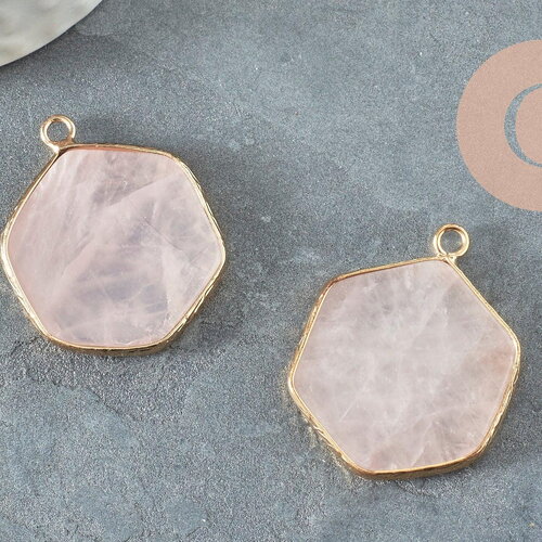 Pendentif hexagone quartz rose,pendentif pierre collier,pierre naturelle,pendentif quartz,quartz rose naturel,30-31mm, x1 g5421