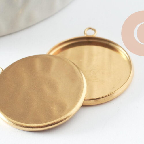 Pendentif rond support cabochon acier inoxydable doré 20mm, x1 (g4097)