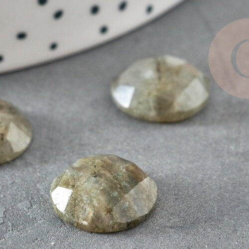 Cabochon rond labradorite naturelle à facettes 14.5mm, x1 (g2264)