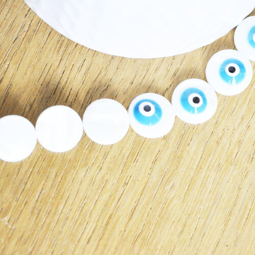 Perl ronde nacre blanche mauvais oeil, chance, cabochon nacre, gri-gri,12mm , x10 g4627