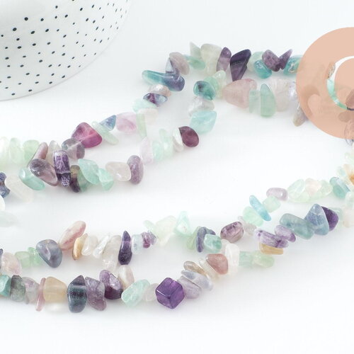 Perles chips fluorite naturelle, perles pierre,fluorite naturelle,fil de 160 perles,90cm, x1 (g0907)