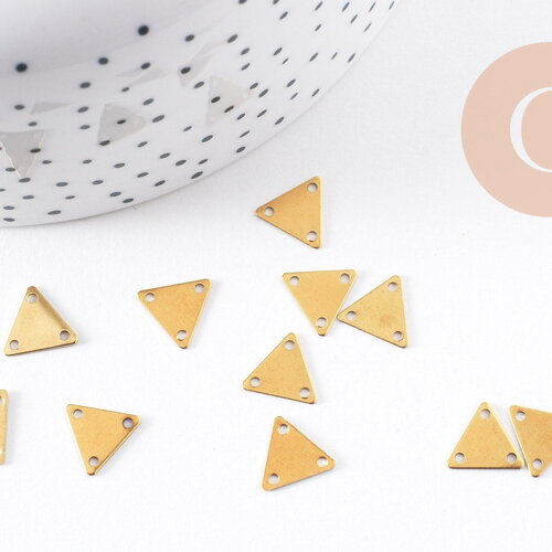 Breloque triangle 3 trous laiton brut, pendentif sans nickel,creation bijoux, pendentif geometrique,9mm,x 10 (g3111)