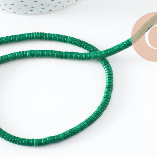 Perle agate heishi rondelle verte, perle agate naturelle, pierre naturelle,4.5mm,fil de 250 perles, x1 (g9710)