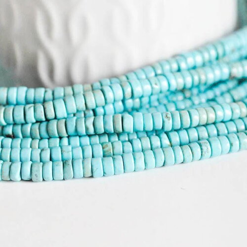 Perle rondelle howlite turquoise 4mm, howlite naturelle,perle turquoise,perle pierre,création bijoux,fil de 92 perles x1 (g1554)