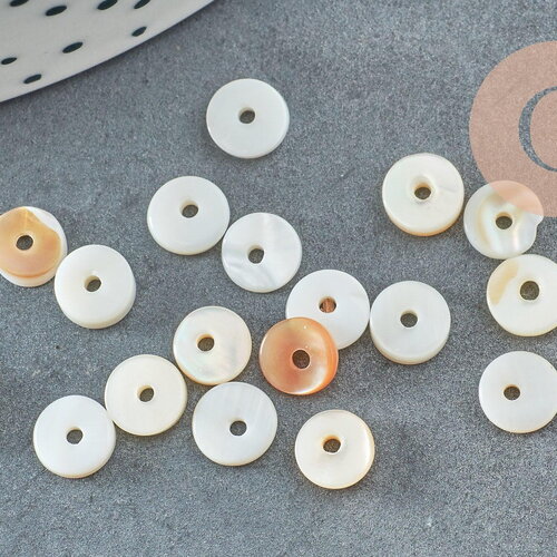 Perles coquillage blanc naturel heishi,rondelle coquillage blanc ,coquillage ivoire,perle coquillage, 6mm, x50 g3919