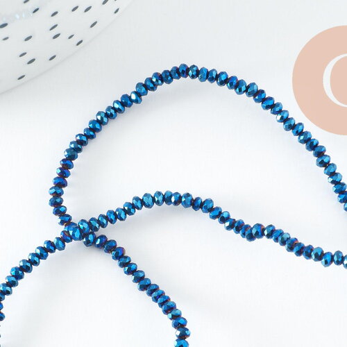 Perles rondelles verre opaque facettées bleu foncé ab 2.5x1.5mm, bijoux cristal, bijou fantaisie diy, x1 fil de 33cm (g8255)