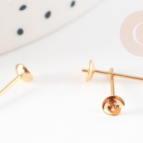 Clous-puces oreille pour perle semi percée acier inoxydable 304 doré 3.5mm, x10 (g9223)