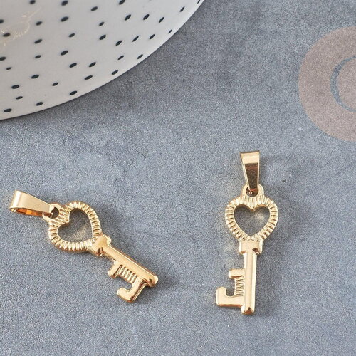 Breloque clef acier 304 inoxydable doré 27mm, cadenas bijoux pour création bijouxacier inoxydable, x1 g3076