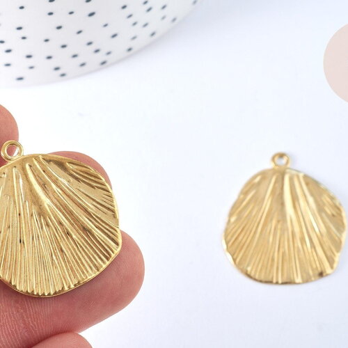 Pendentif feuille texturée laiton brut 32mm, fournitures bijoux laiton brut, x2 g6912