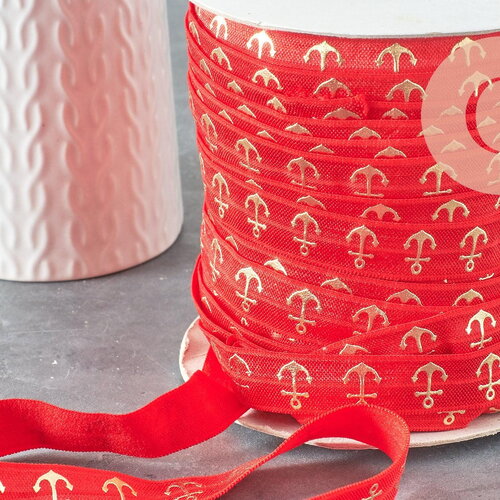 Ruban élastique rouge ancre or efjf, bracelet evjf,ruban mariage,fourniture créative,scrapbooking,16mm,1 mètre-g2162