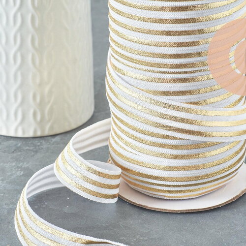 Ruban élastique rayé blanc or efjf, fabrication bijoux, bracelet evjf,ruban mariage,fourniture créative,scrapbooking,16mm,1 mètre-g8239