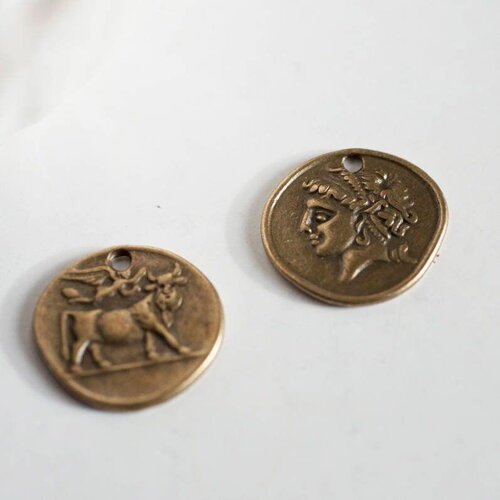 Médailles romaines zamac bronze 19mm, pendentif bronze, création bijoux, médaille bronze, apprêts bronze,lot de 5-g1218