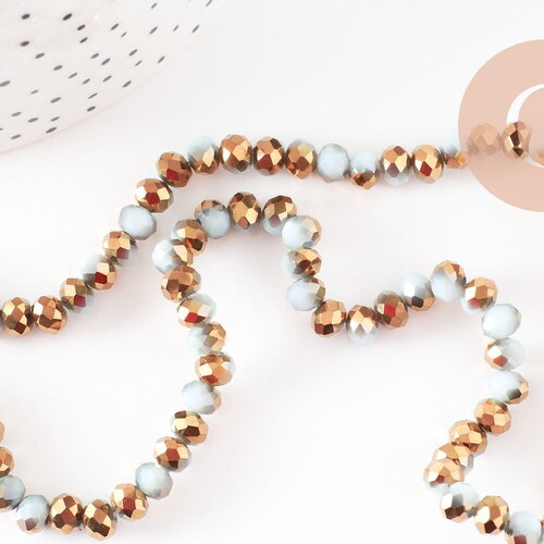 Perles abacus facetté cristal bicolore blanc doréé 6x5mm, perles bijoux cristal, fil de 42.5cm, x1 (g7999)