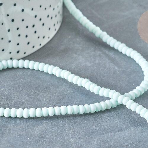 Perles porcelaine abacus vert pâle 4x3mm, création bijoux céramique, fil de 38cm, x1 g7810